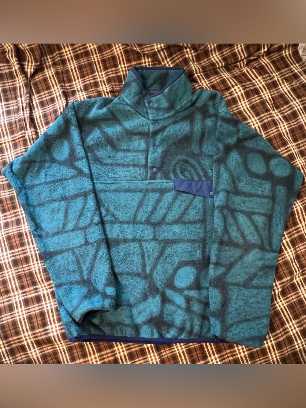 Patagonia Synchilla Snap-T Fleece Pullover Mens M Blue Black Aztec Stone Green
